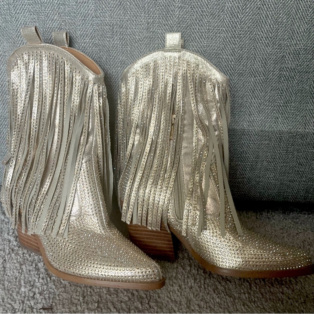 Jessica Simpson paredisa Fringe Gold western Boots size 6.5 - Picture 3 of 11